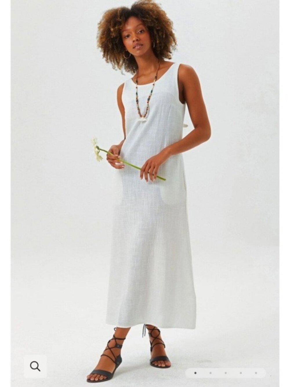 Clandestino Sleeveless White Maxi Dress with pockets and tie back Small